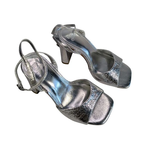 ASOS Design – Srebrne Sandały na Słupku z Kwadratowym Noskiem – 36