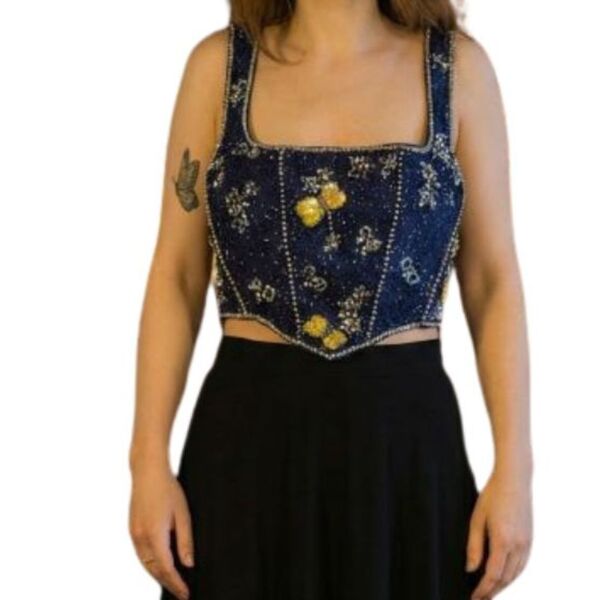 Granatowy Top ASOS DESIGN Wyszywany Koralikami 36