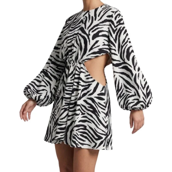 Sukienka Mini Zebra z Wycięciami Czarno-Biała 46