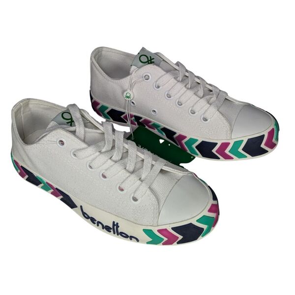 Białe Trampki Damskie Benetton z Kolorową Podeszwą 37