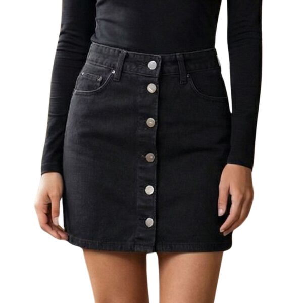 Czarna Spódnica Jeansowa Mini na Guziki Trend Alaçatı 36