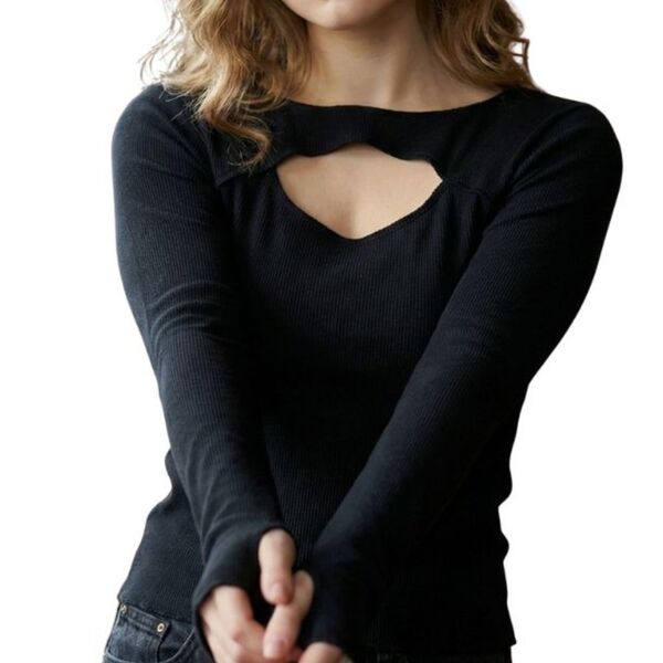 Prążkowany Top Damski Z Długim Rękawem Trendyol Czarny 40